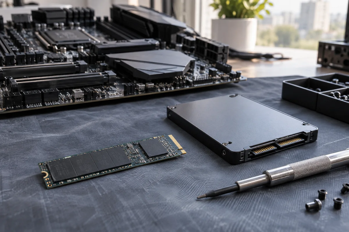 Teknik servis masasında NVMe ve SATA SSD diskler